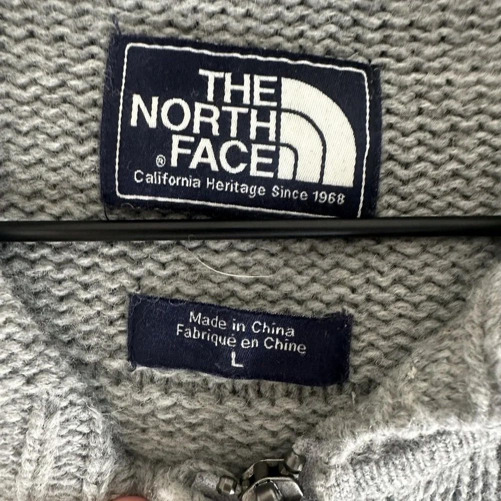 The North Face Wool Blend Sweater Jacket Mens Large Gray Pockets Hood